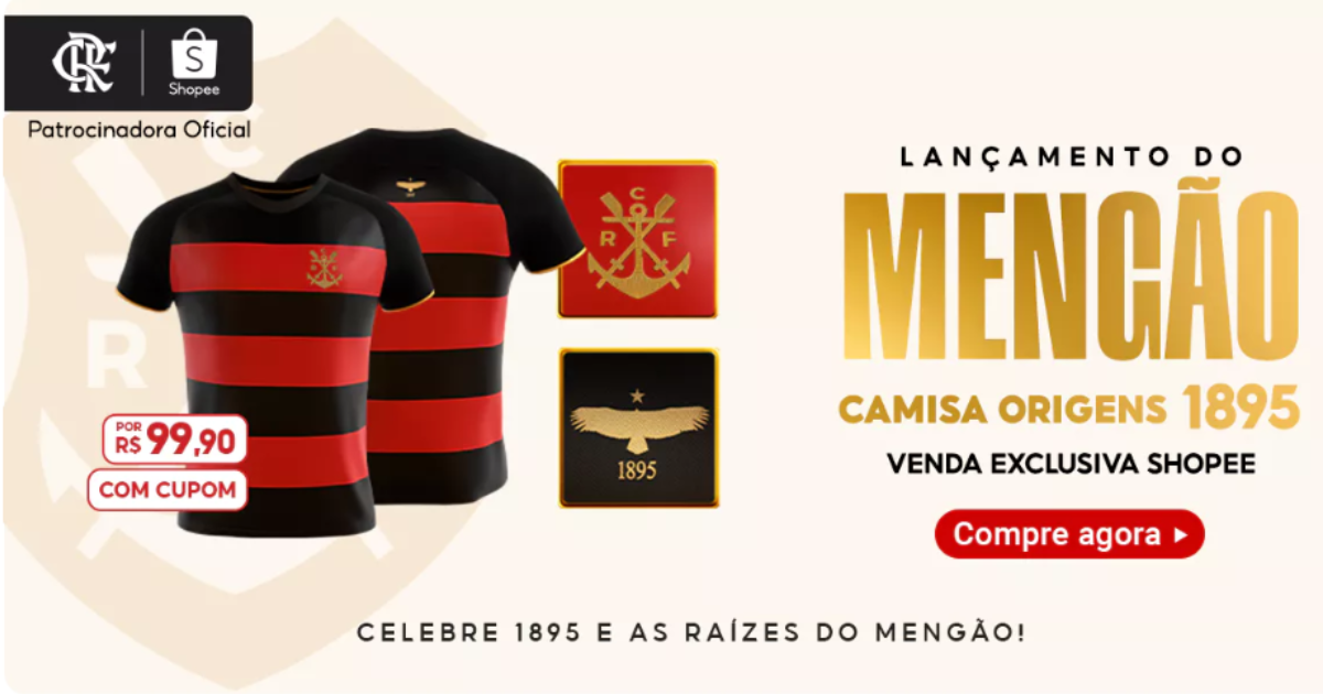 Descubra a camisa “Origens 1895” do Flamengo, uma peça histórica e exclusiva, vendida apenas na Shopee. Mergulhe na rica história do clube!