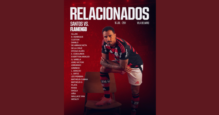 Os relacionados do FLAMENGO para a partida contra o Santos pelo Brasileirão