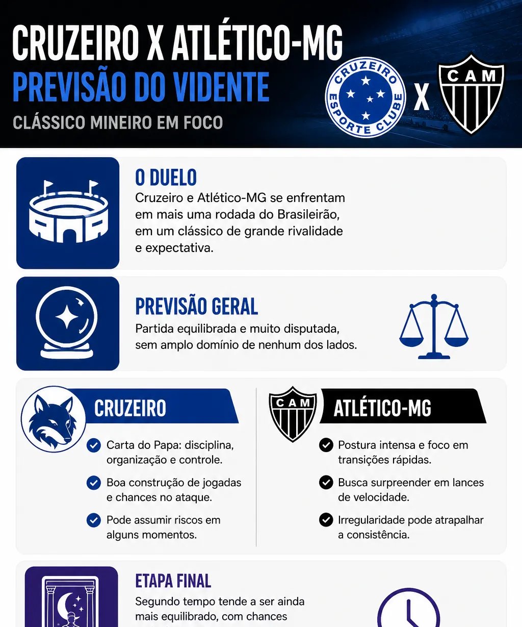 Vidente aponta leve favoritismo do Cruzeiro antes do clássico com o Atlético-MG pelo Brasileirão - Imagem do artigo original