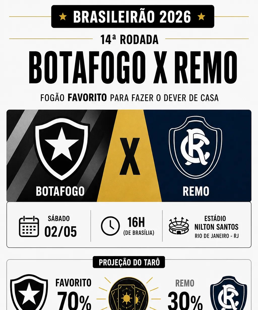 Tarólogo aponta favoritismo do Botafogo contra o Remo e vê necessidade de ajustes em campo - Imagem do artigo original