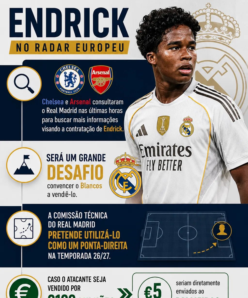 Chelsea e Arsenal consultam Real Madrid sobre Endrick, mas espanhóis planejam mantê-lo - Imagem do artigo original
