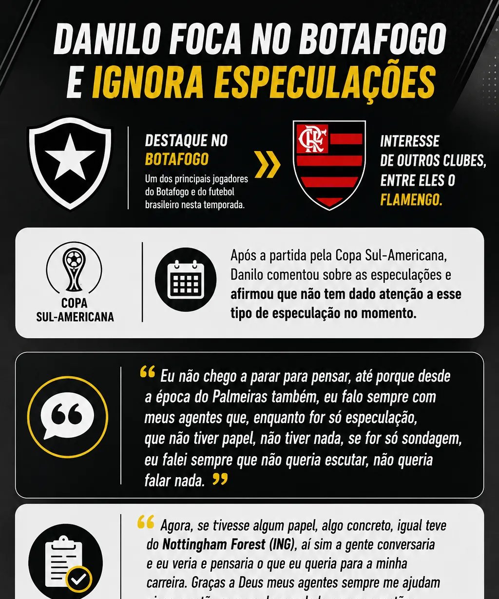 Danilo evita falar sobre interesse do Flamengo e ressalta foco no Botafogo - Imagem do artigo original