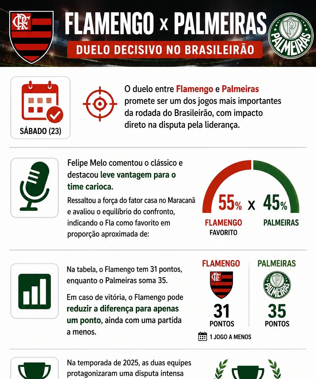 Felipe Melo aponta Flamengo como favorito em duelo direto com o Palmeiras - Imagem do artigo original