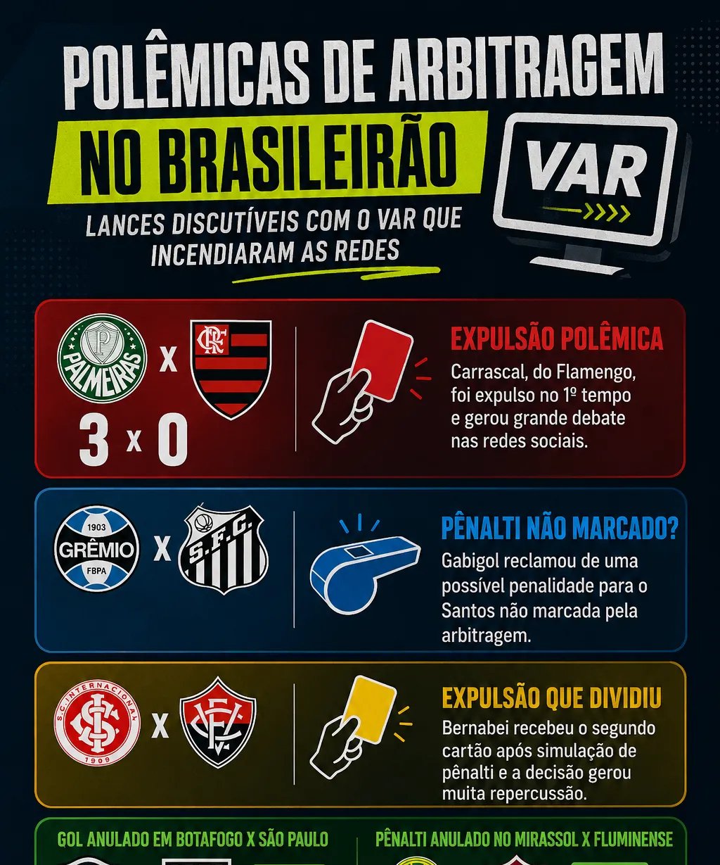 Expulsões e checagens do VAR marcam rodada da Série A - Imagem do artigo original
