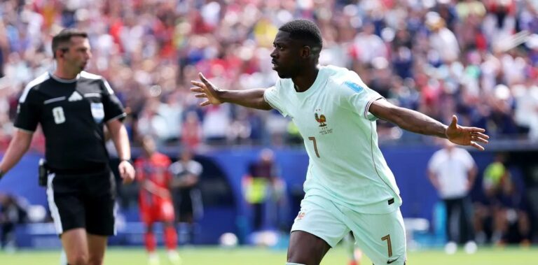 Dembélé anota hat-trick e iguala marca histórica de Mbappé e Fontaine pela França