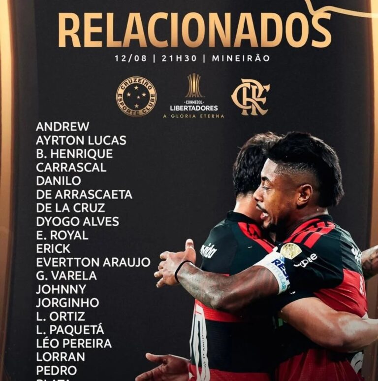 Flamengo relaciona 23 jogadores para duelo contra o Cruzeiro na Libertadores