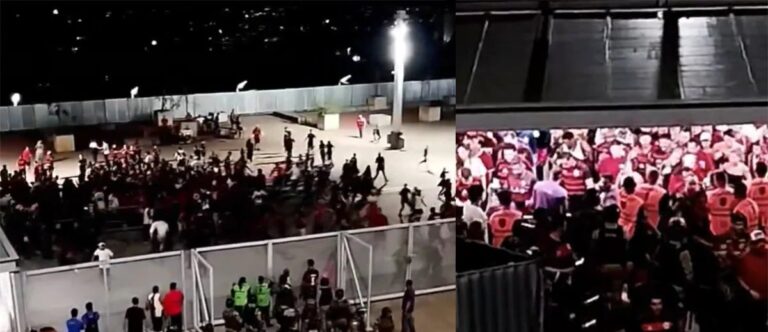 PM utiliza gás e cassetetes para dispersar torcida do Flamengo na entrada do Mineirão