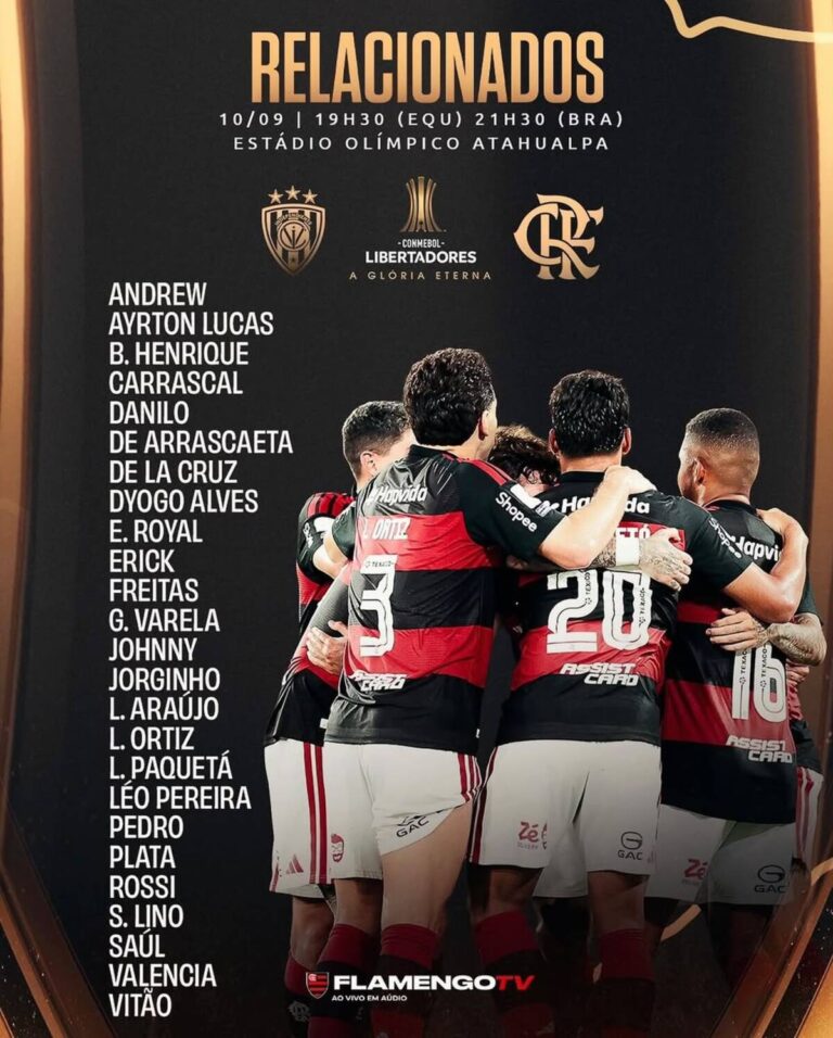 Flamengo anuncia convocados para duelo contra o Independiente del Valle na Libertadores