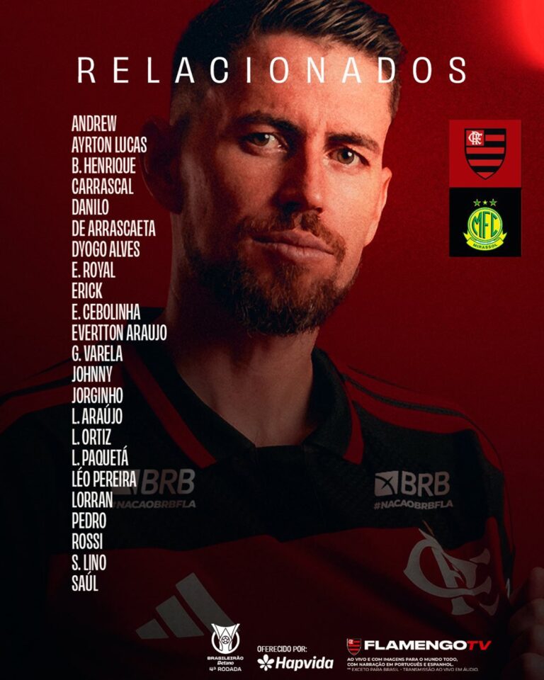 Flamengo apresenta lista de jogadores para duelo contra o Mirassol com retorno de Bruno Henrique