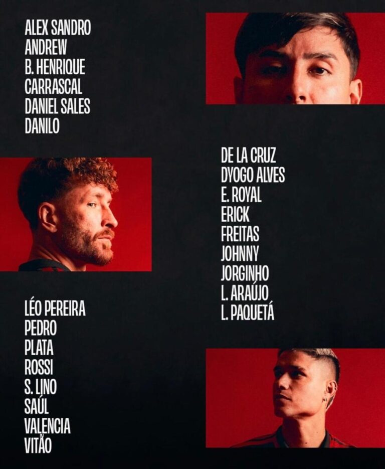 Flamengo anuncia lista de jogadores para duelo contra o Santos